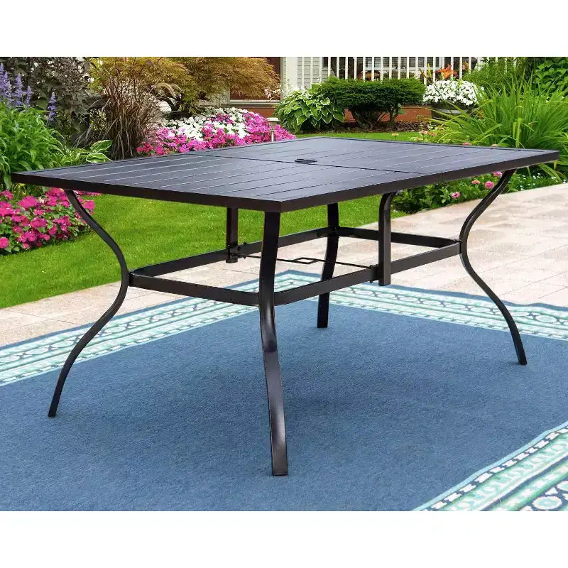 7pc Outdoor Dining Set with 7 Position Adjustable Chairs & Metal Frame Table with Umbrella Hole - Captiva Designs