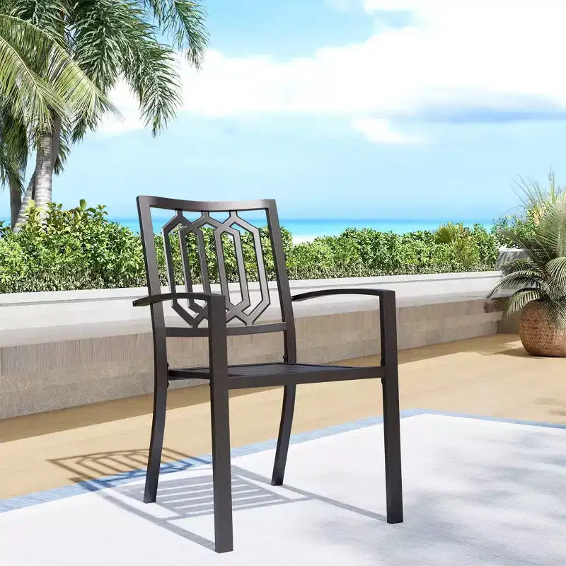 7pc Patio Dining Set with 59"x35" Steel Rectangle Table with 1.57" Umbrella Hole and 6 Steel Arm Chairs Black - Captiva Designs