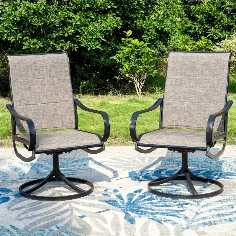 Ensemble de salle à manger d'extérieur 7 pièces Captiva Designs : Table rectangulaire en acier avec trou pour parasol et chaises pivotantes rembourrées – Résistant à la rouille