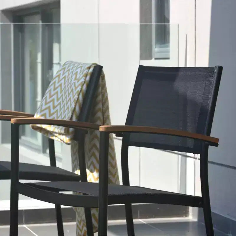 Amazonia Lapa 7pc Aluminum and Teak Finish Wood 100% Rectangular Extendable Patio Dining Set Black