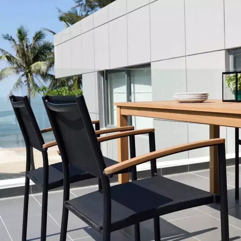 Amazonia Lapa 7pc Aluminum and Teak Finish Wood 100% Rectangular Extendable Patio Dining Set Black