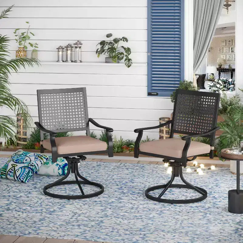7pc Outdoor Dining Set with Swivel Chairs & Cushions & Expandable Table - Captiva Designs: Weather-Resistant, Steel Frame