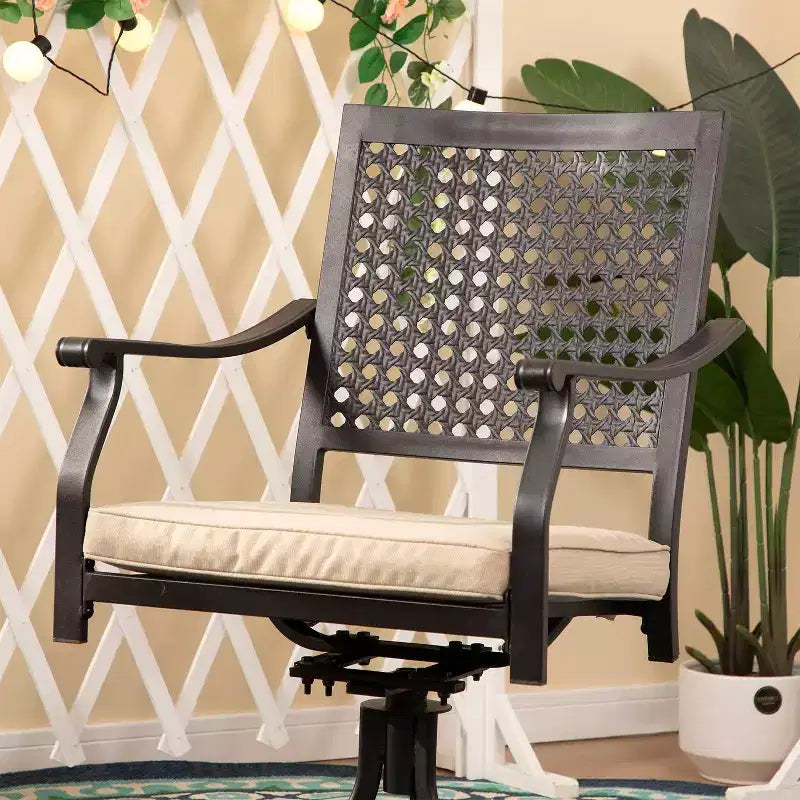 7pc Outdoor Dining Set with Swivel Chairs & Cushions & Expandable Table - Captiva Designs: Weather-Resistant, Steel Frame