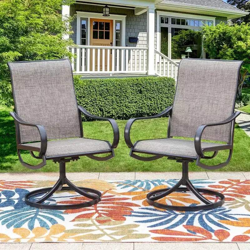 Ensemble repas d'extérieur 7 pièces avec table rectangulaire en acier avec trou pour parasol et chaises pivotantes – Captiva Designs : Résistant à la rouille, salon de jardin 6 personnes
