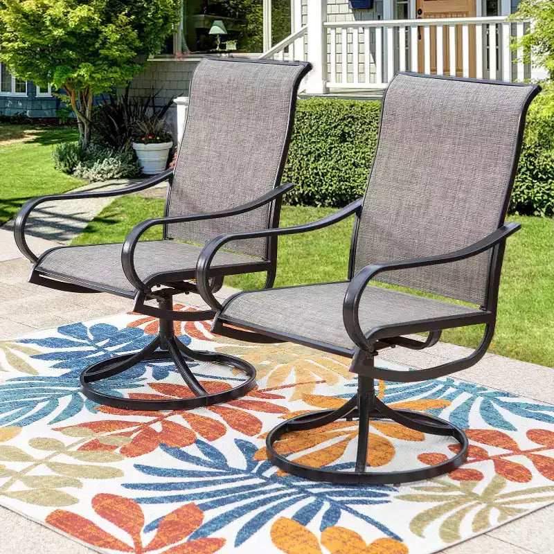 Ensemble repas d'extérieur 7 pièces avec table rectangulaire en acier avec trou pour parasol et chaises pivotantes – Captiva Designs : Résistant à la rouille, salon de jardin 6 personnes