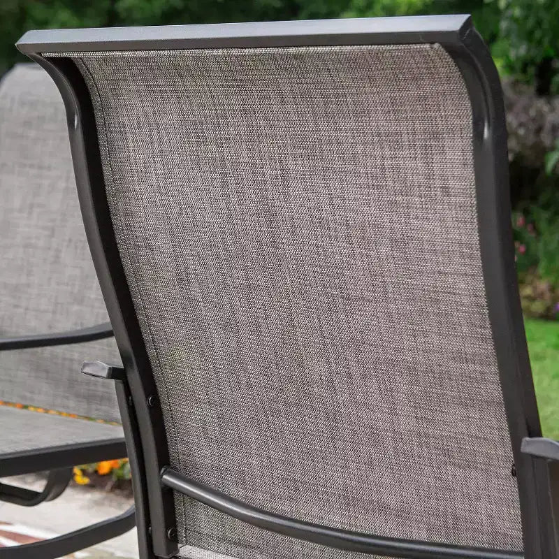 Ensemble repas d'extérieur 7 pièces avec table rectangulaire en acier avec trou pour parasol et chaises pivotantes – Captiva Designs : Résistant à la rouille, salon de jardin 6 personnes