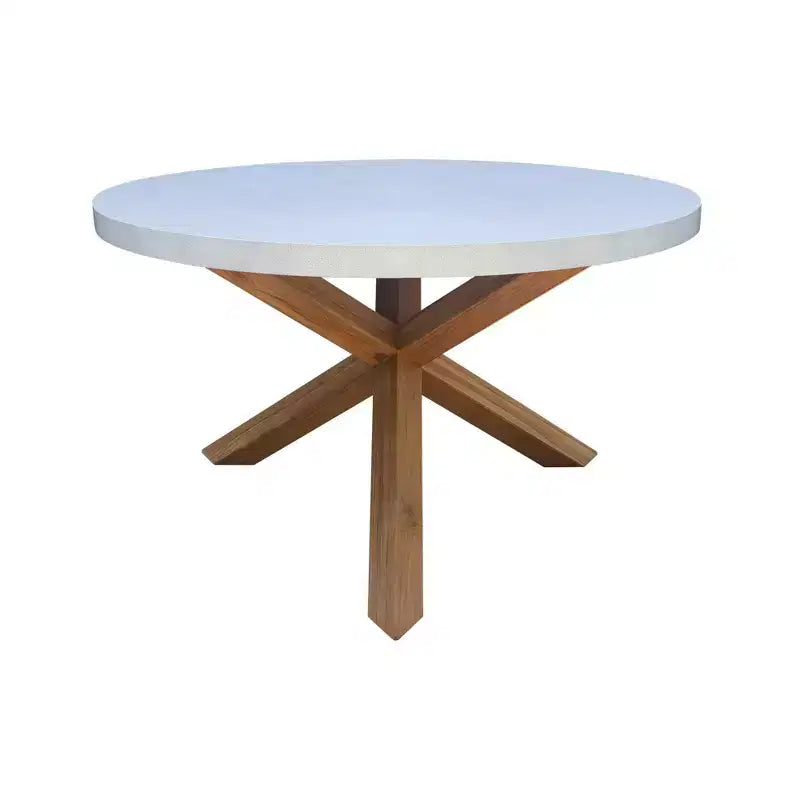 Ensemble de salle à manger d'extérieur 5 pièces en teck avec table ronde et chaises International Concepts : Coussins en mousse, quincaillerie en métal