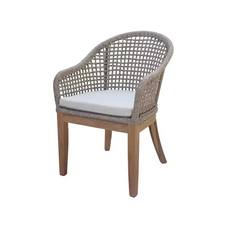 Ensemble de salle à manger d'extérieur 5 pièces en teck avec table ronde et chaises International Concepts : Coussins en mousse, quincaillerie en métal