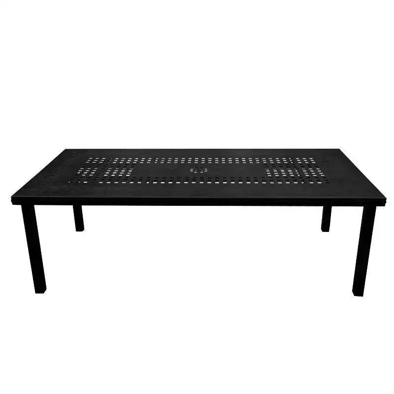 95" Rectangular Modern Outdoor Mesh Lattice Aluminum Patio Dining Set with 8 Checked Pattern Arm Chairs - Black - Oakland Living