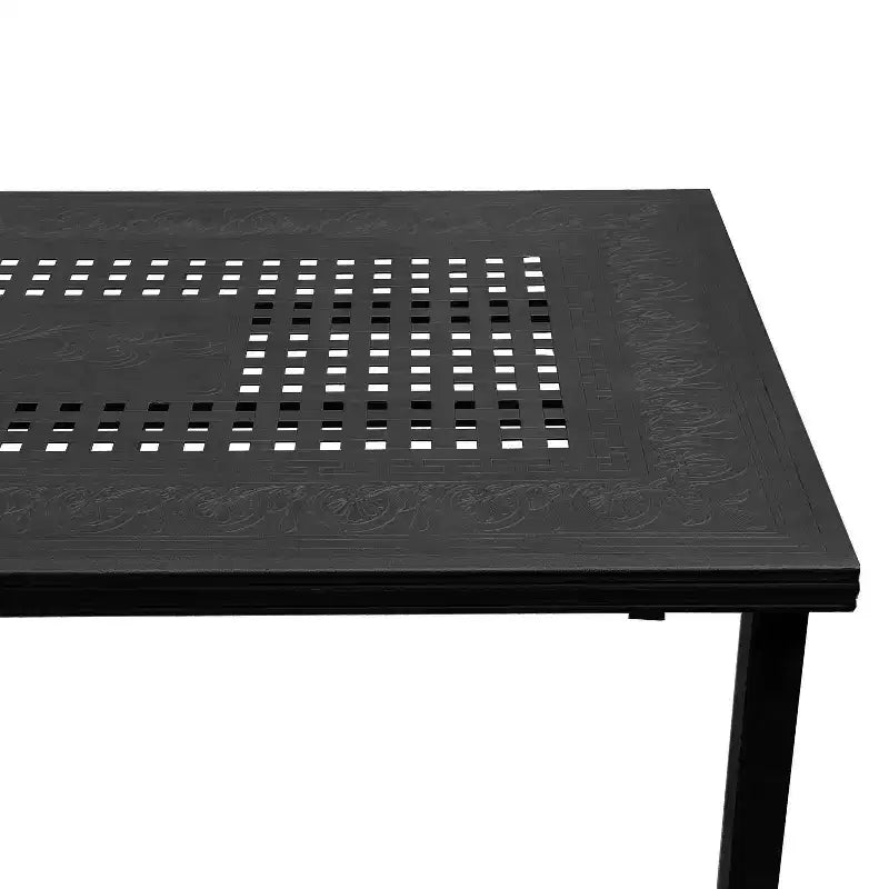 95" Rectangular Modern Outdoor Mesh Lattice Aluminum Patio Dining Set with 8 Checked Pattern Arm Chairs - Black - Oakland Living