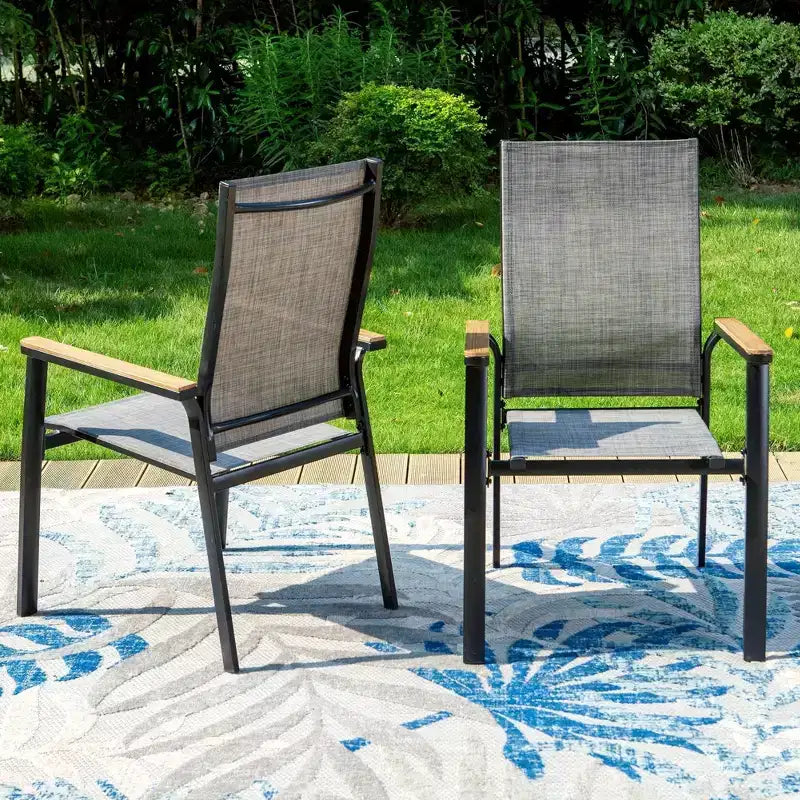 Ensemble de salle à manger d'extérieur 7 pièces avec chaises en aluminium et grande table rectangulaire en métal avec trou pour parasol - Gris - Captiva Designs