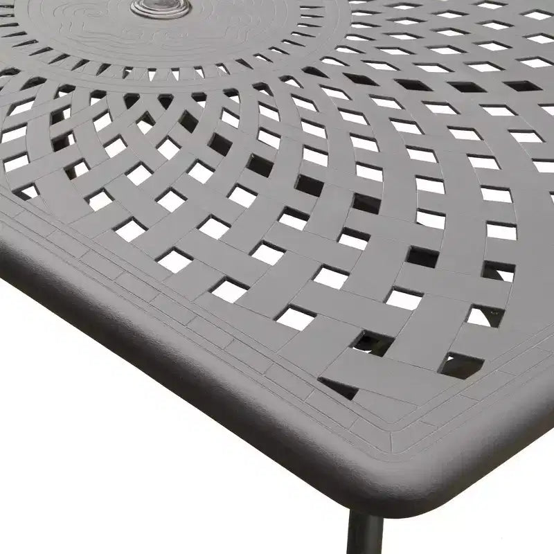 7pc Outdoor Dining Set with 67" Modern Ornate Mesh Aluminum Rectangular Table & Checker Chairs - Black - Oakland Living