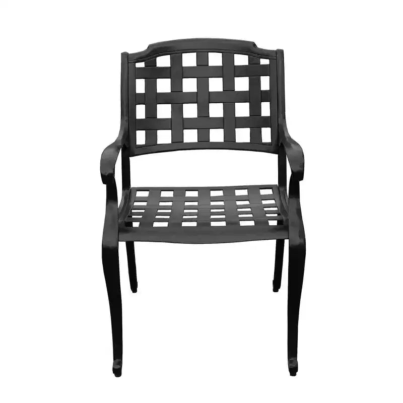 7pc Outdoor Dining Set with 67" Modern Ornate Mesh Aluminum Rectangular Table & Checker Chairs - Black - Oakland Living