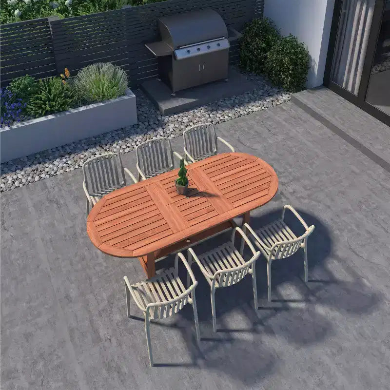Amazonia Beijo 7pc Oval Outdoor Patio Dining Set Beige