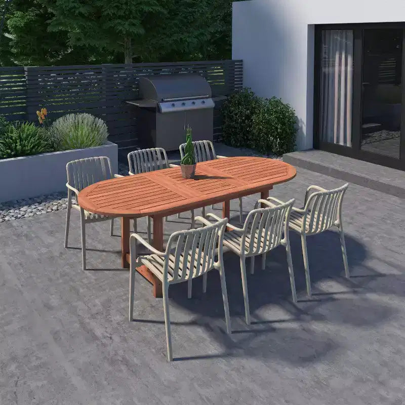 Amazonia Beijo 7pc Oval Outdoor Patio Dining Set Beige