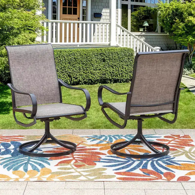 7pc Patio Dining Set with Faux Steel Table & 360 Swivel Sing Arm Chairs - Captiva Designs: Weather-Resistant Outdoor Furniture