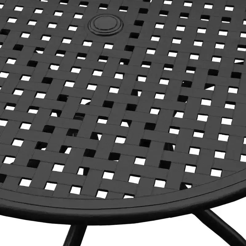 5pc Outdoor Dining Set with 42" Modern Ornate Outdoor Mesh Aluminum Round Patio Dining Table & Checker Chairs - Black - Oakland Living