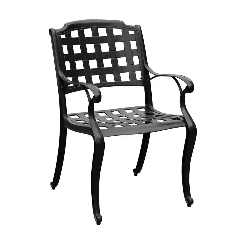 5pc Outdoor Dining Set with 42" Modern Ornate Outdoor Mesh Aluminum Round Patio Dining Table & Checker Chairs - Black - Oakland Living