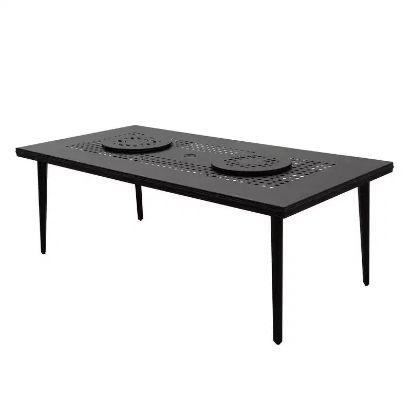 9pc Outdoor Dining Set with 84" Modern Ornate Mesh Aluminum Large Rectangular Table & Modern Chairs - Black - Oakland Living