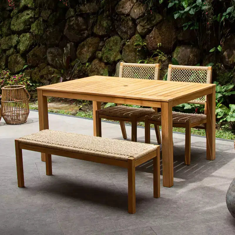 Sonoma Lane 4pc Eola Teak Wood Outdoor Patio Dining Set with Honey Wicker Brown - Weather-Resistant