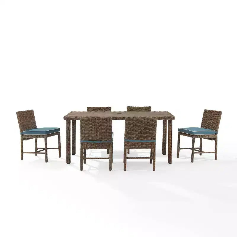 7pc Bradenton Outdoor Steel Dining Set Navy/Weathered Brown - Crosley: With Removable Cushion Covers, UV-Resistant