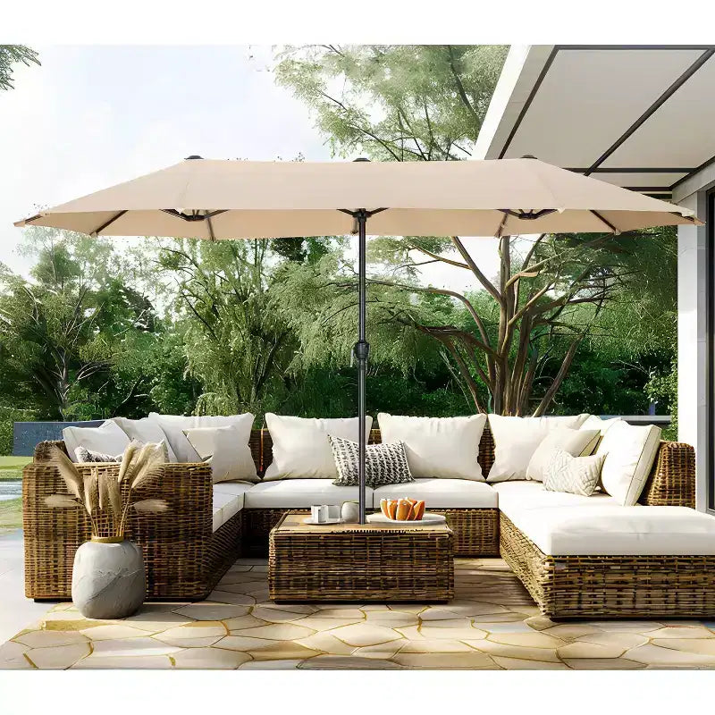 Ensemble de salle à manger d'extérieur 8 pièces avec table à plateau à lattes en métal et chaises en fer forgé - Noir/Beige - Captiva Designs