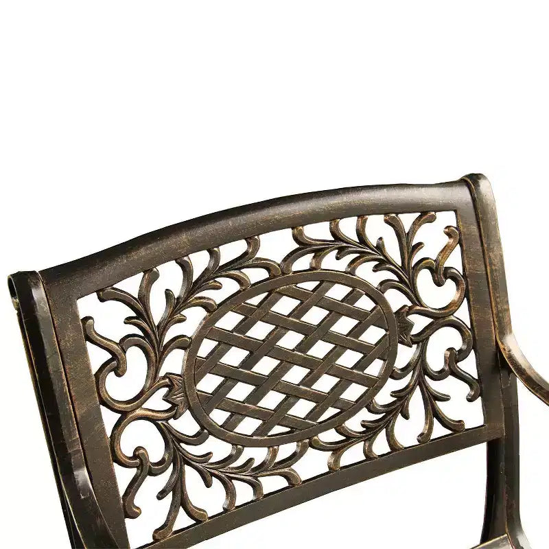 7pc Patio Dining Set with 59" Ornate Traditional Mesh Lattice Aluminum Round Table with Lazy Susan - Bronze - Oakland Living: UV-Resistant