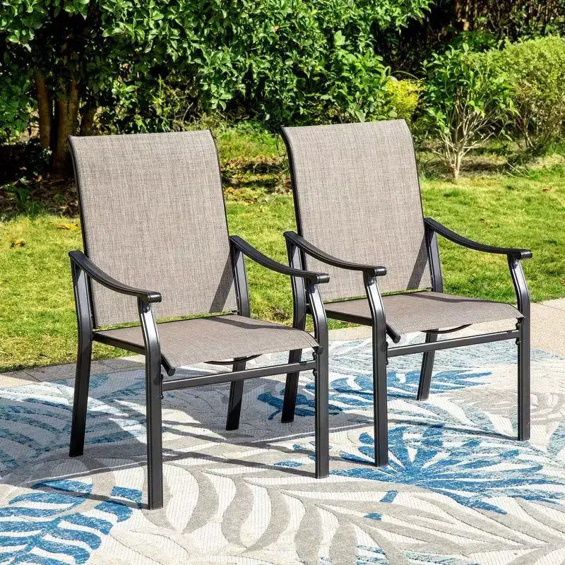 Ensemble de salle à manger d'extérieur 5 pièces avec chaises rembourrées en textilène et table ronde en métal - Gris/Noir - Captiva Designs : Salon de jardin robuste et résistant à l'eau pour 4 personnes