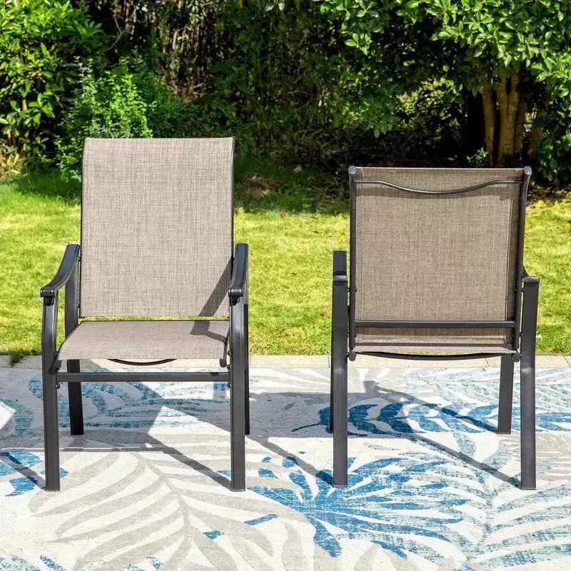 Ensemble de salle à manger d'extérieur 5 pièces avec chaises rembourrées en textilène et table ronde en métal - Gris/Noir - Captiva Designs : Salon de jardin robuste et résistant à l'eau pour 4 personnes