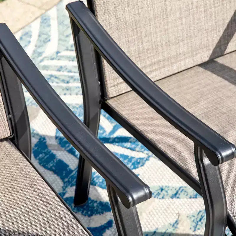 Ensemble de salle à manger d'extérieur 5 pièces avec chaises rembourrées en textilène et table ronde en métal - Gris/Noir - Captiva Designs : Salon de jardin robuste et résistant à l'eau pour 4 personnes