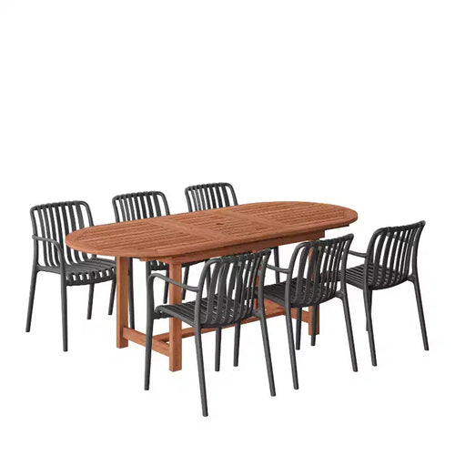 Amazonia Beijo 7pc Oval Outdoor Patio Dining Set Black