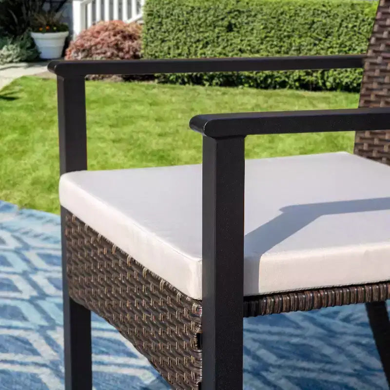 9pc Outdoor Dining Set with Extendable Table & Rattan Wicker Chairs - Beige - Captiva Designs: Powder-Coated Steel Frame, Weather-Resistant
