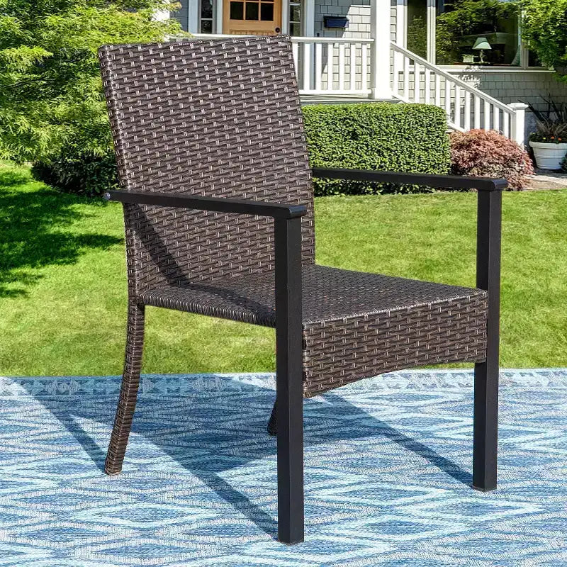 9pc Outdoor Dining Set with Extendable Table & Rattan Wicker Chairs - Beige - Captiva Designs: Powder-Coated Steel Frame, Weather-Resistant
