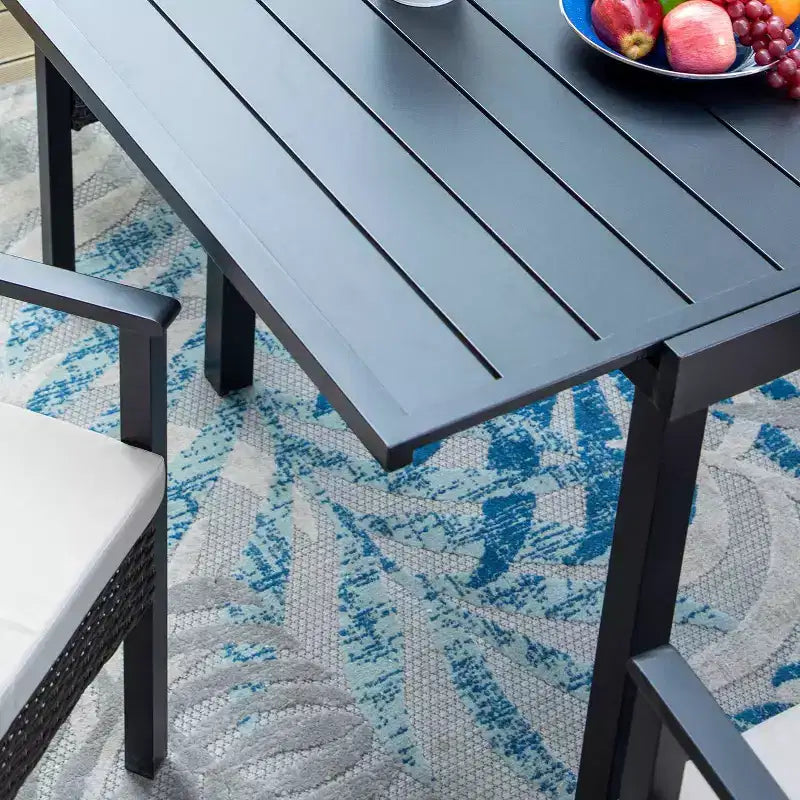9pc Outdoor Dining Set with Extendable Table & Rattan Wicker Chairs - Beige - Captiva Designs: Powder-Coated Steel Frame, Weather-Resistant