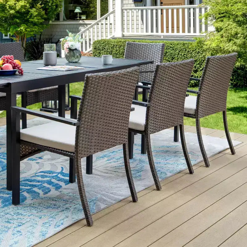 9pc Outdoor Dining Set with Extendable Table & Rattan Wicker Chairs - Beige - Captiva Designs: Powder-Coated Steel Frame, Weather-Resistant