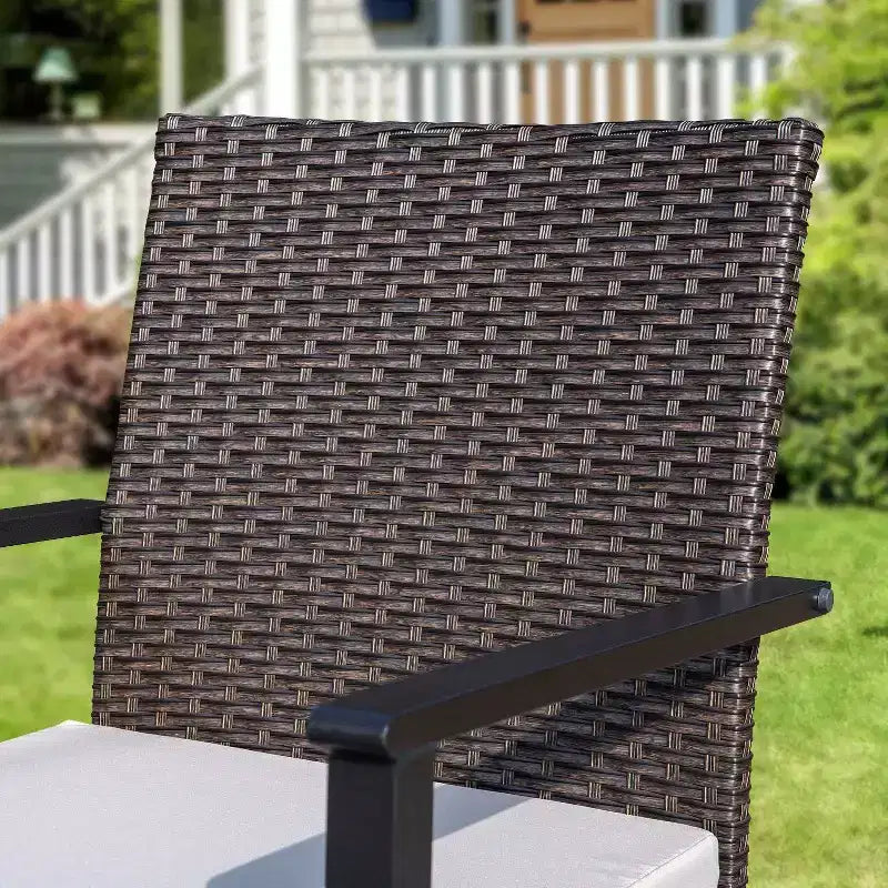 9pc Outdoor Dining Set with Extendable Table & Rattan Wicker Chairs - Beige - Captiva Designs: Powder-Coated Steel Frame, Weather-Resistant