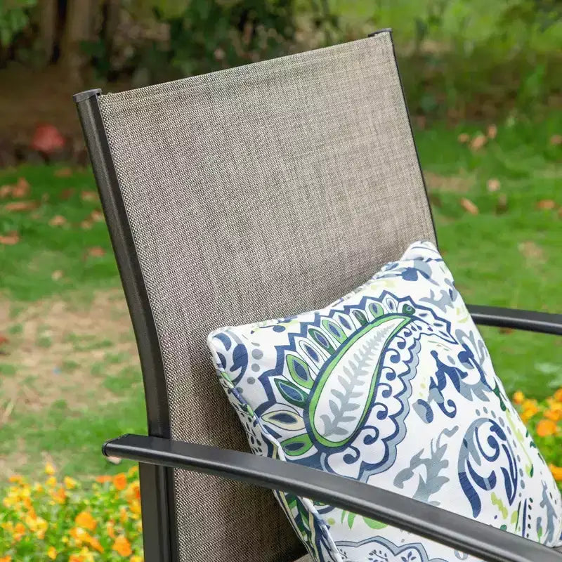 7pc Patio Dining Set with Faux Wood/Steel Table with Umbrella Hole & Metal Padded Arm Chairs - Captiva Designs
