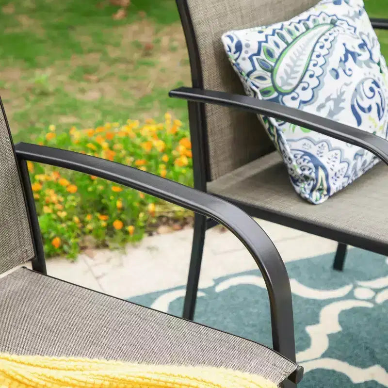 7pc Patio Dining Set with Faux Wood/Steel Table with Umbrella Hole & Metal Padded Arm Chairs - Captiva Designs