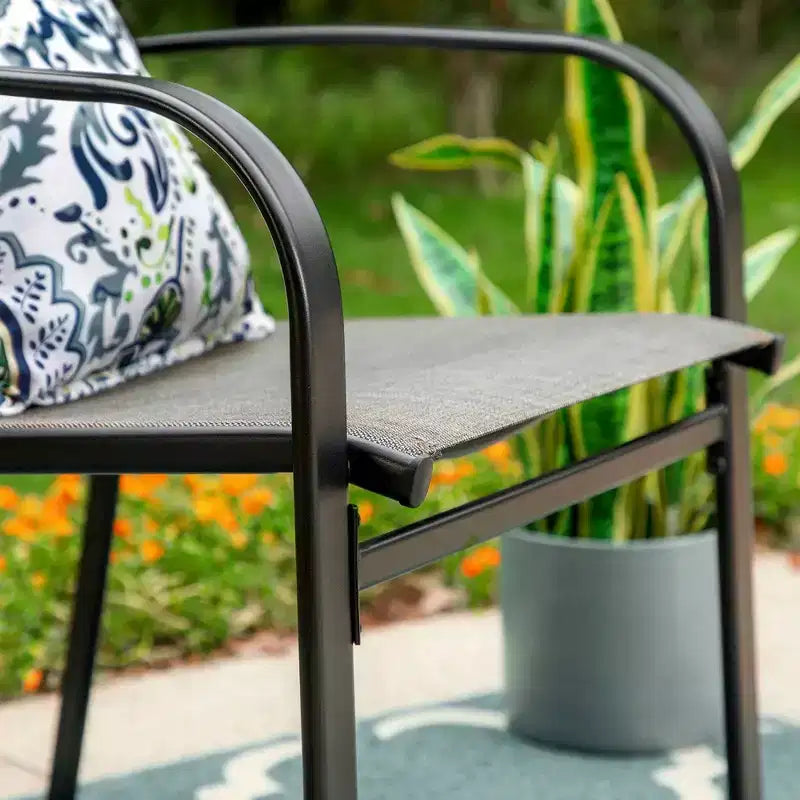 7pc Patio Dining Set with Faux Wood/Steel Table with Umbrella Hole & Metal Padded Arm Chairs - Captiva Designs