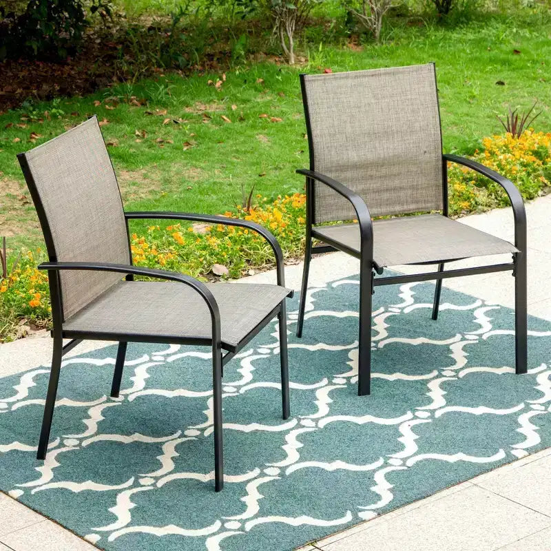 7pc Patio Dining Set with Faux Wood/Steel Table with Umbrella Hole & Metal Padded Arm Chairs - Captiva Designs