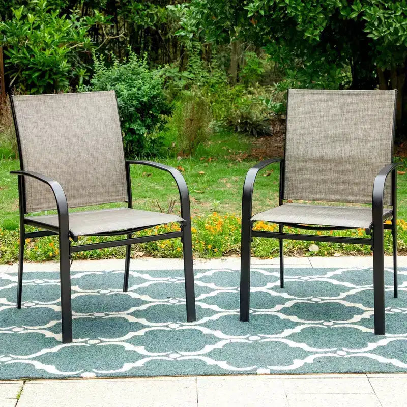 7pc Patio Dining Set with Faux Wood/Steel Table with Umbrella Hole & Metal Padded Arm Chairs - Captiva Designs
