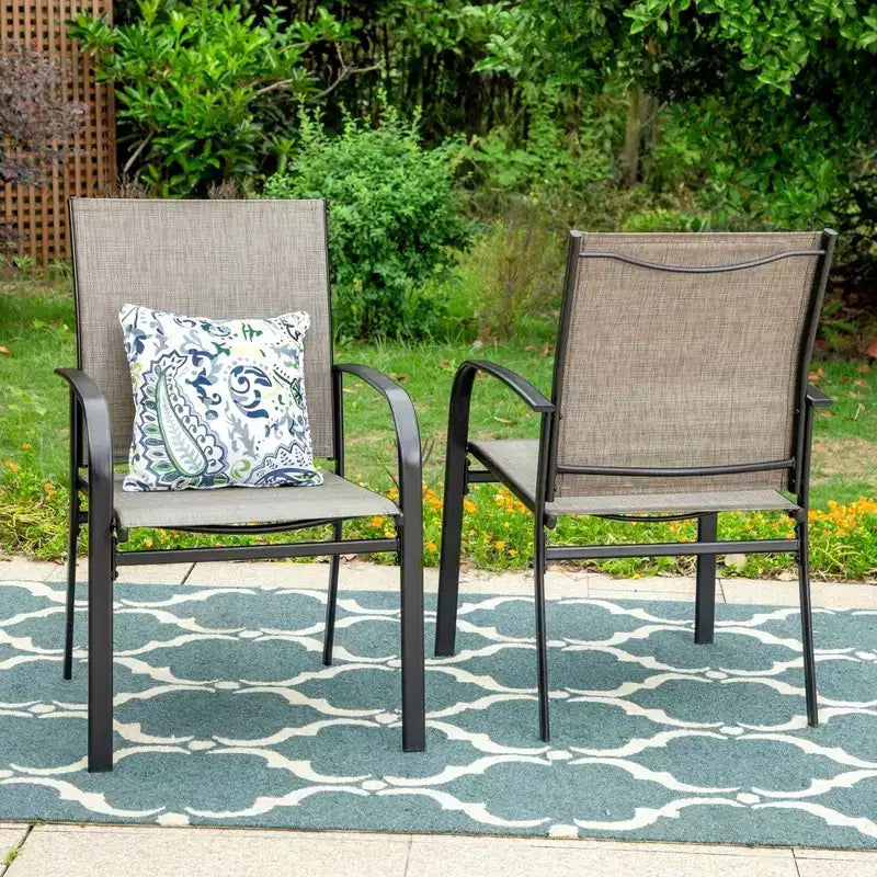 7pc Patio Dining Set with Faux Wood/Steel Table with Umbrella Hole & Metal Padded Arm Chairs - Captiva Designs