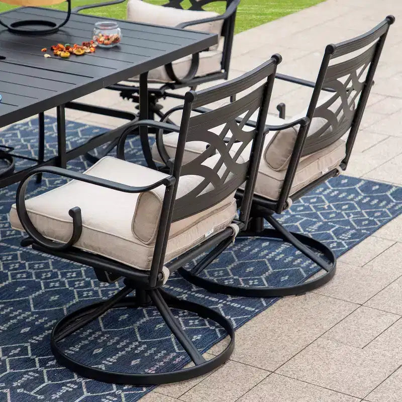 7pc Outdoor Dining Set with Swivel Chairs with Cushions & Steel Table with Umbrella Hole - Captiva Designs