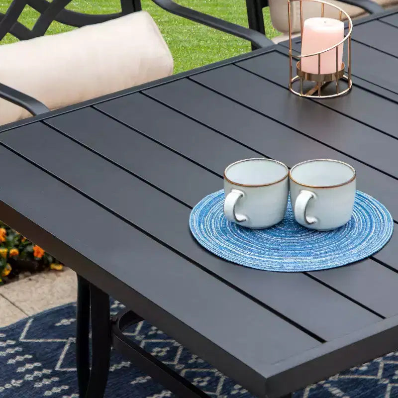 7pc Outdoor Dining Set with Swivel Chairs with Cushions & Steel Table with Umbrella Hole - Captiva Designs