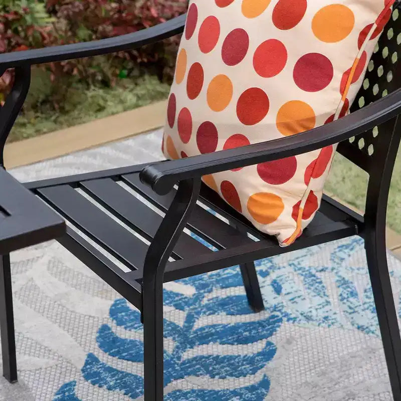 5pc Outdoor Dining Set with Metal Slat Square Table with 1.57" Umbrella Hole - Captiva Designs: Patio Furniture Set for 4, Powder-Coated Steel