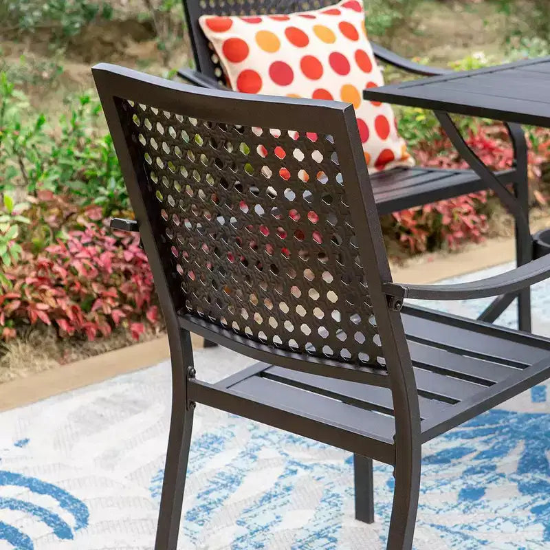 5pc Outdoor Dining Set with Metal Slat Square Table with 1.57" Umbrella Hole - Captiva Designs: Patio Furniture Set for 4, Powder-Coated Steel