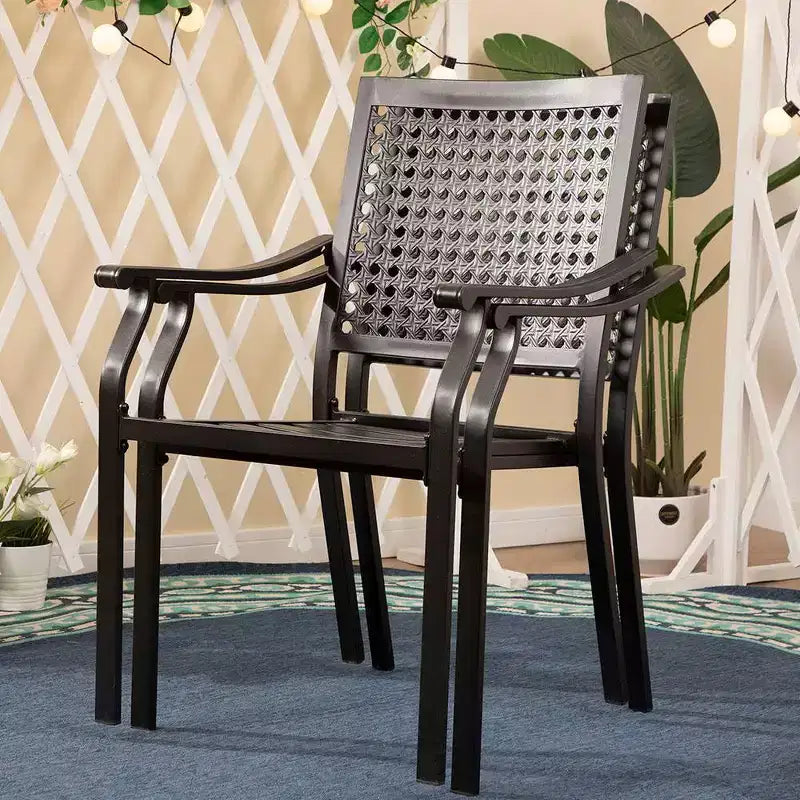 5pc Outdoor Dining Set with Metal Slat Square Table with 1.57" Umbrella Hole - Captiva Designs: Patio Furniture Set for 4, Powder-Coated Steel