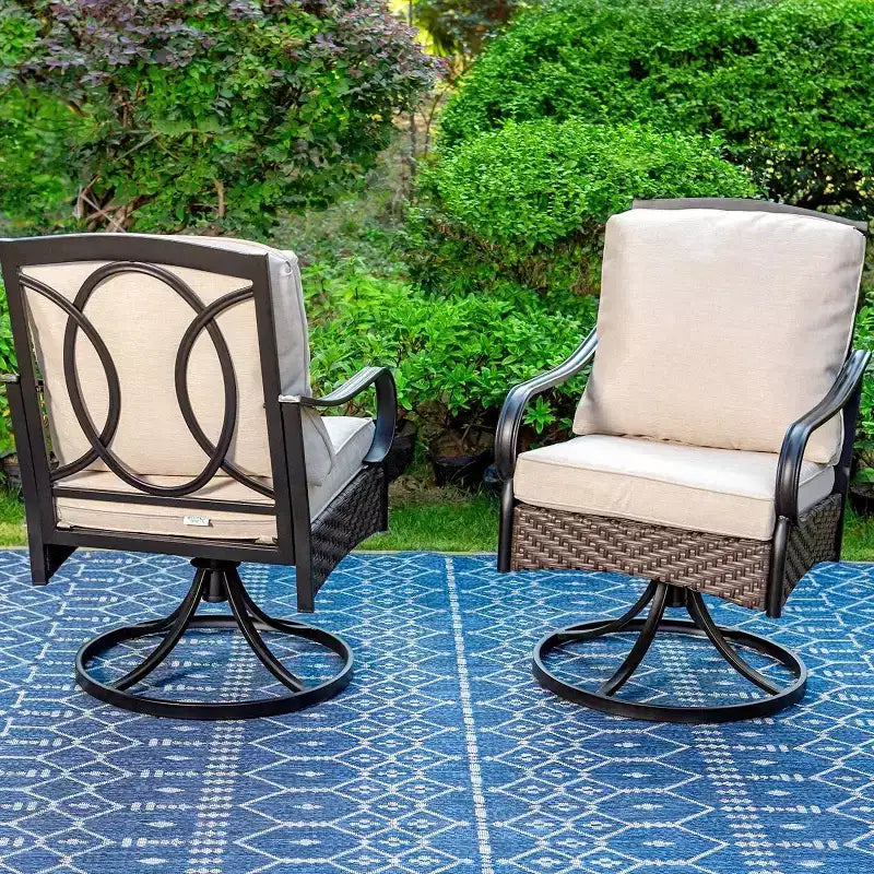 Ensemble de salle à manger d'extérieur 7 pièces avec chaises pivotantes et grande table rectangulaire en métal avec trou pour parasol - Captiva Designs : Revêtement E, résistant aux intempéries