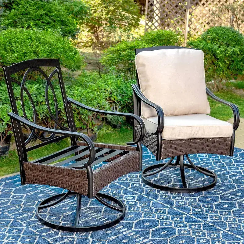 Ensemble de salle à manger d'extérieur 7 pièces avec chaises pivotantes et grande table rectangulaire en métal avec trou pour parasol - Captiva Designs : Revêtement E, résistant aux intempéries