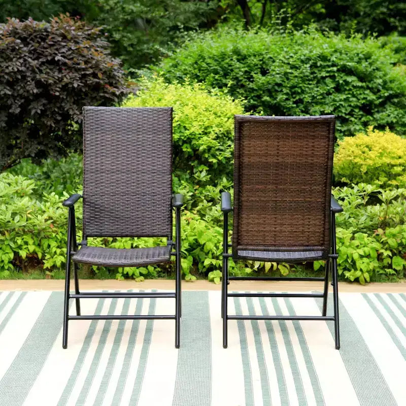 7pc Outdoor Dining Set with 7 Position Adjustable Folding Wicker Chairs & Expandable Metal Table - Captiva Designs: No Cushion, Weather-Resistant